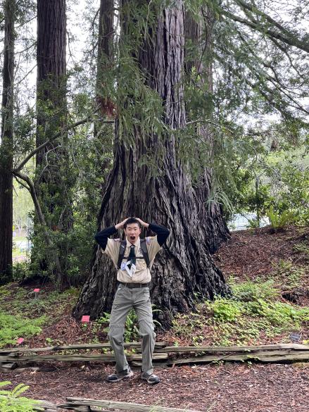 A guy with a shocked face standing next to another tree /images/botanicgarden/IMG_2784.jpg
