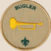 Bugler badge: the word bugler, a bugle pointing left, a small trefoil